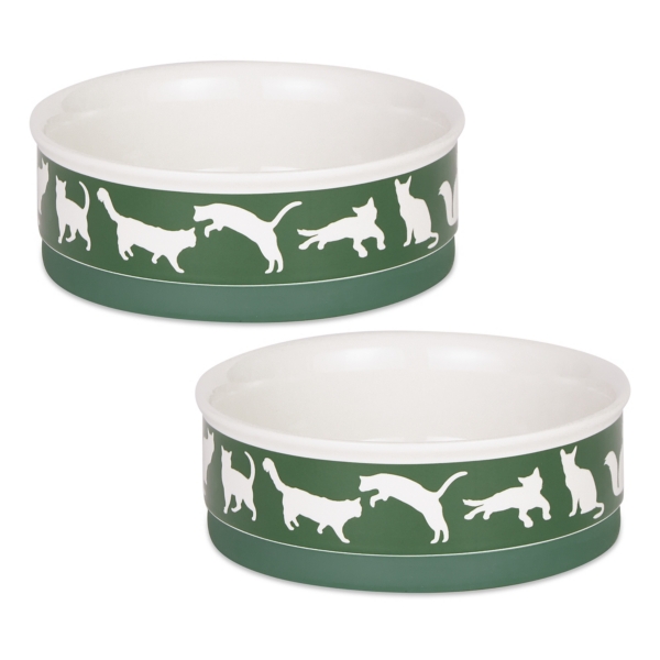 Green Cats 2pc. Ceramic Pet Bowl Set, 4 in. Kirklands Home