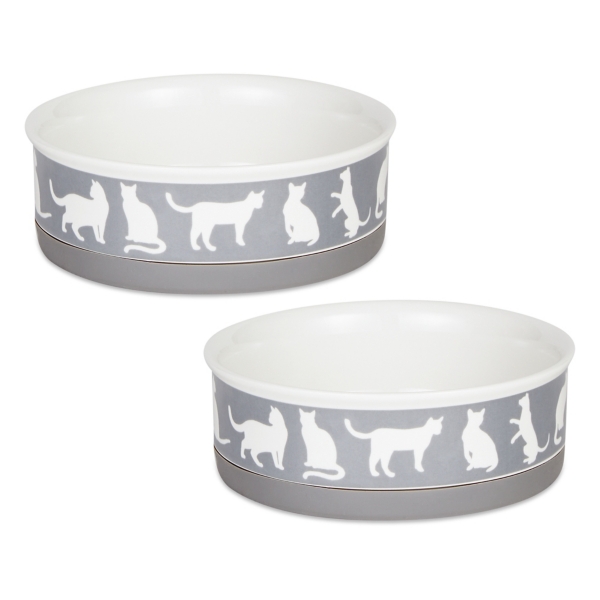 Gray Cats 2pc. Ceramic Pet Bowl Set, 6 in. Kirklands Home