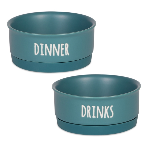 Teal Dinner & Drinks 2pc. Pet Bowl Set, 4 in. Kirklands Home