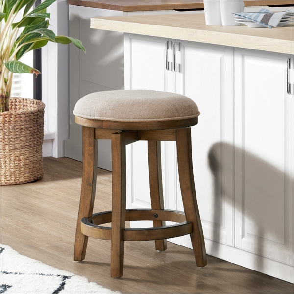 Natural Linen Barrel Base Swivel Counter Stool Kirklands Home