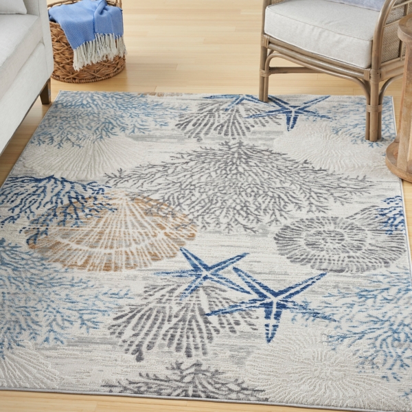 Aquamarine Starfish Coastal Area Rug, 5x7 Kirklands Home