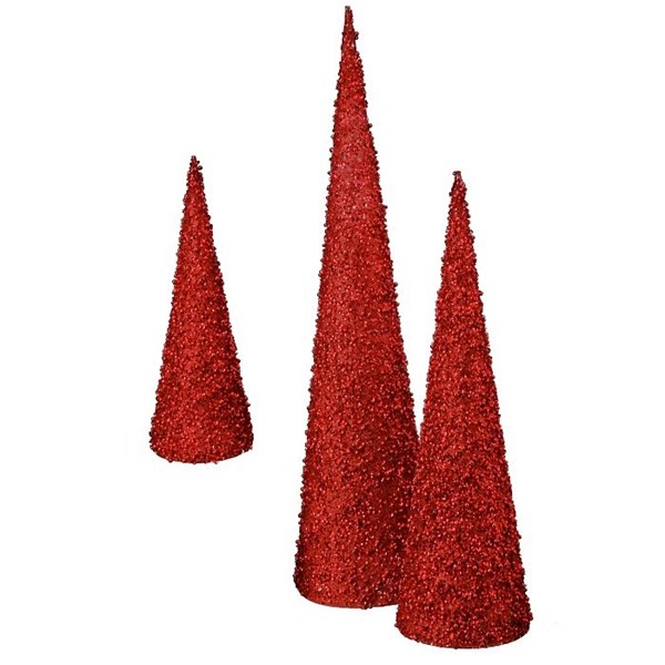 Glittered Red Cone Tabletop Trees, Set of 3 Kirklands Home
