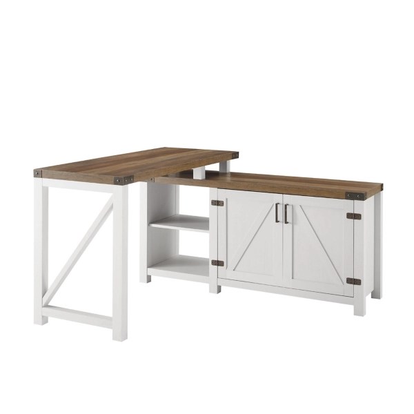 White and Brown Wood LShape Desk Kirklands Home