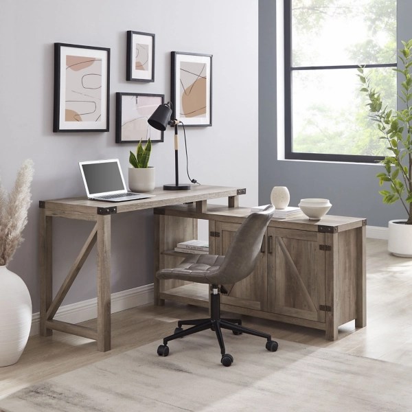 Gray Rustic LShape Farmhouse Desk Kirklands Home