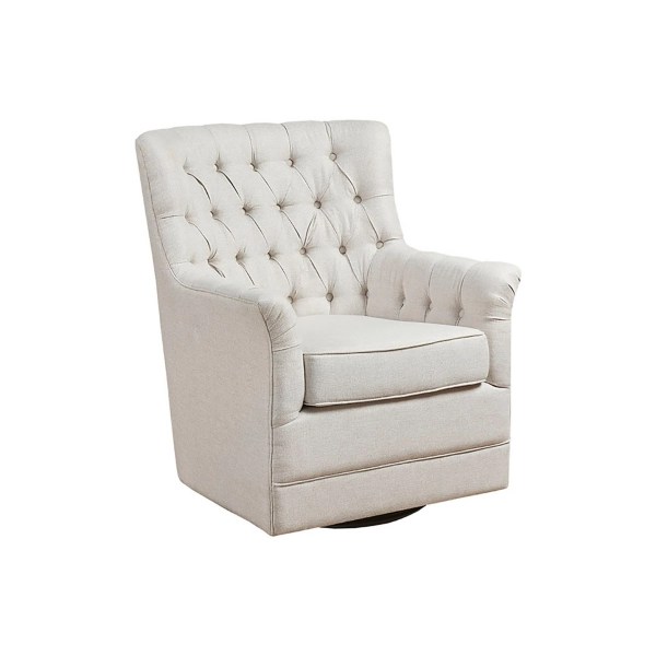 White Upholstered Tufted Swivel Accent Chair Kirklands Home