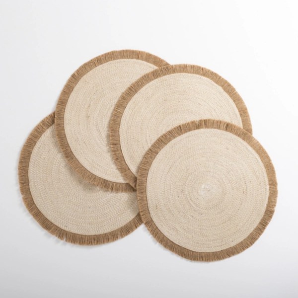 Round White Jute Fringe Placemats, Set of 4 Kirklands Home