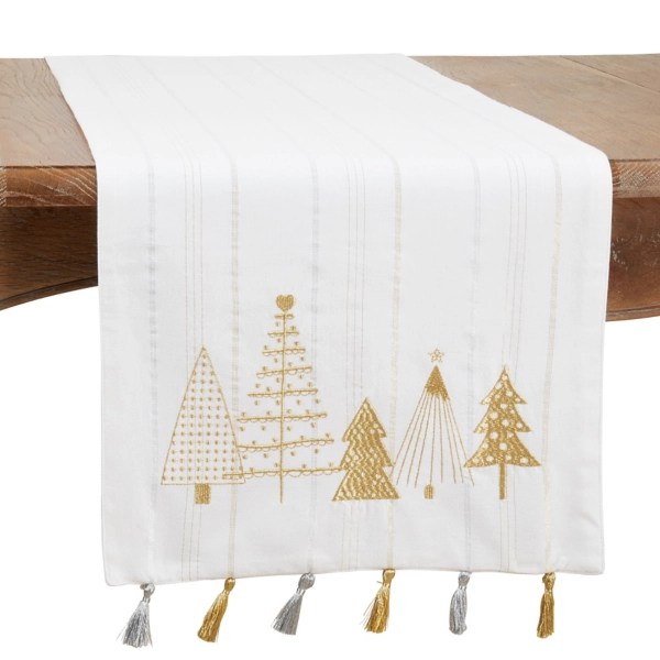 White and Gold Christmas Tree Table Runner Kirklands Home
