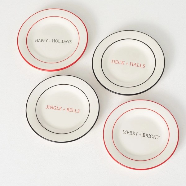 Red and White Holiday Dessert Plates, Set of 4 Kirklands Home