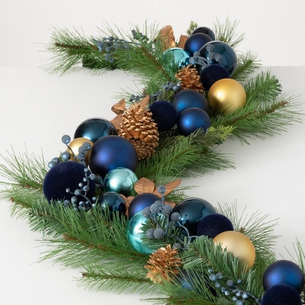 Metallic Blue Ornaments and Pine Garland Kirklands Home
