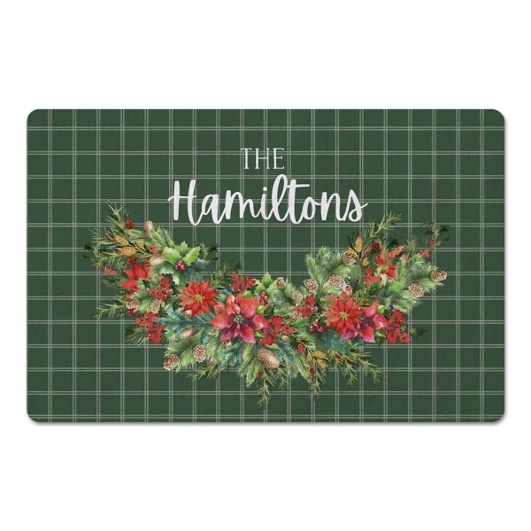 Personalized Holly Greenery Check Floor Mat Kirklands Home