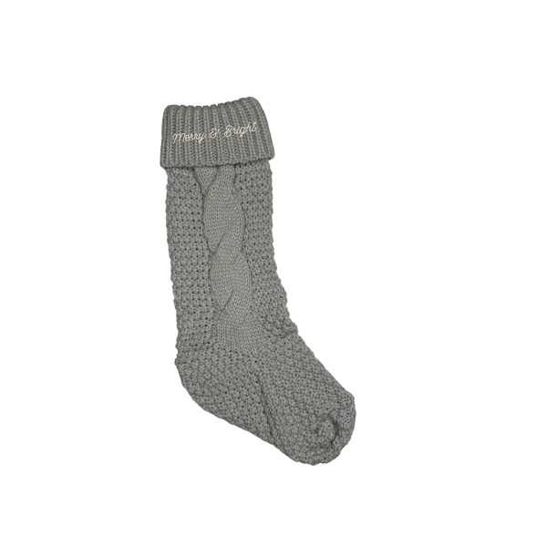 Gray Merry & Bright Cable Knit Stocking Kirklands Home