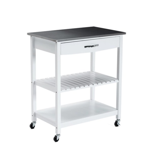 White Wood and Stainless Steel Top Kitchen Cart Kirklands Home