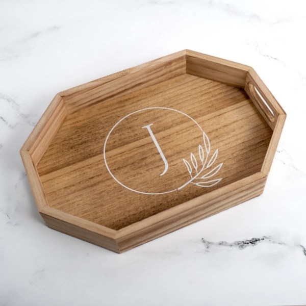 Natural Wood Monogram J Decorative Tray Kirklands Home