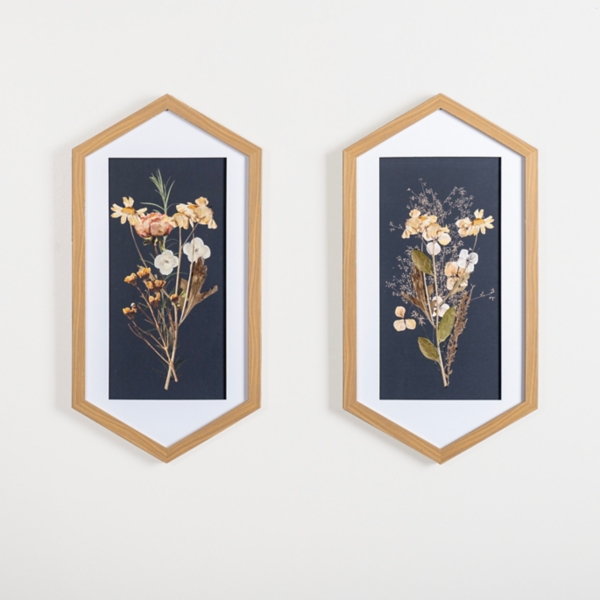 Hexagon Blue Floral Framed Art Prints, Set of 2 Kirklands Home