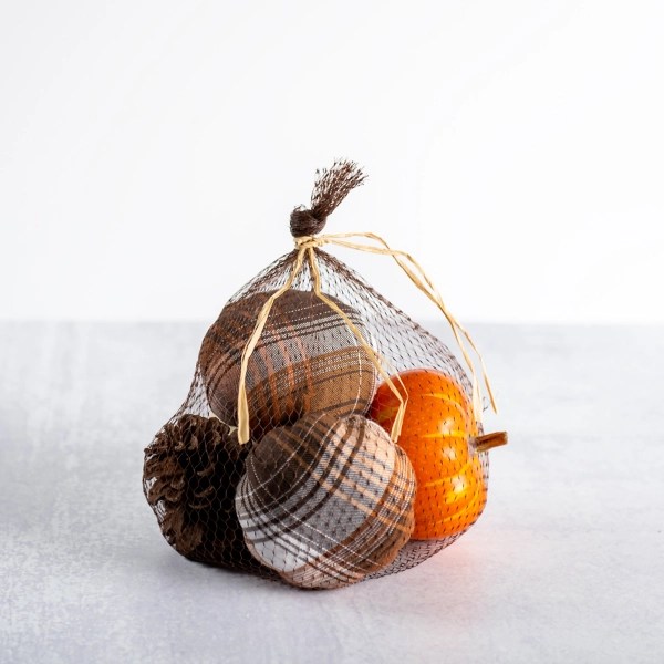 Orange and Brown Plaid Pumpkin Bowl Filler Kirklands Home