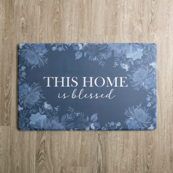 Indigo Floral Blessed Kitchen Mat Kirklands Home