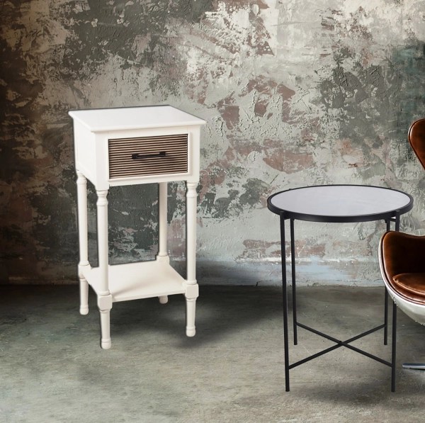 White and Brown Wood Single Drawer Side Table Kirklands Home