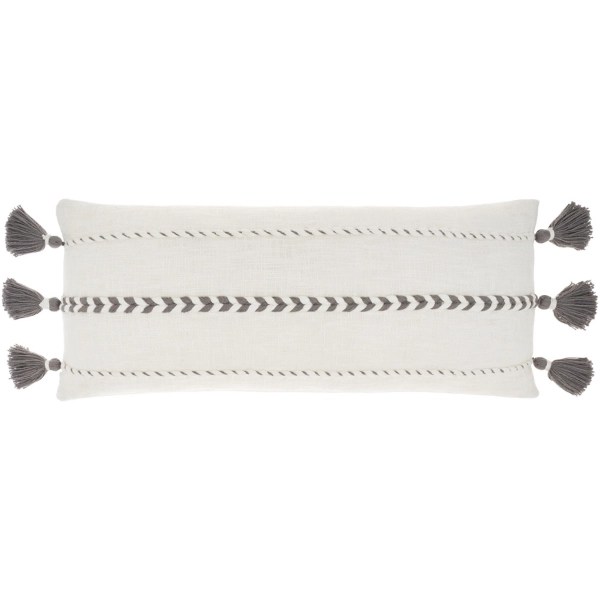 White and Gray Braided Stripe Lumbar Pillow Kirklands Home