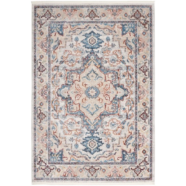 Light Gray and Blue Floral Medallion Area Rug, 5x7 Kirklands Home