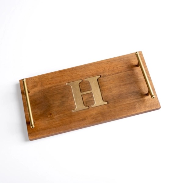 Monogram H Wood Tray with Gold Handles Kirklands Home