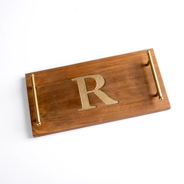 Monogram R Wood Tray with Gold Handles Kirklands Home