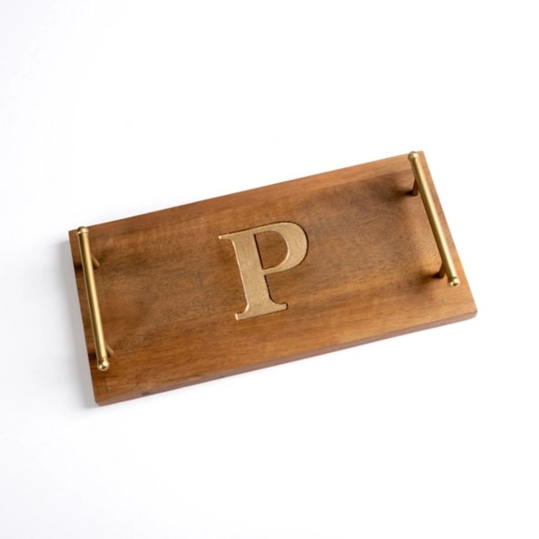 Monogram P Wood Tray with Gold Handles Kirklands Home