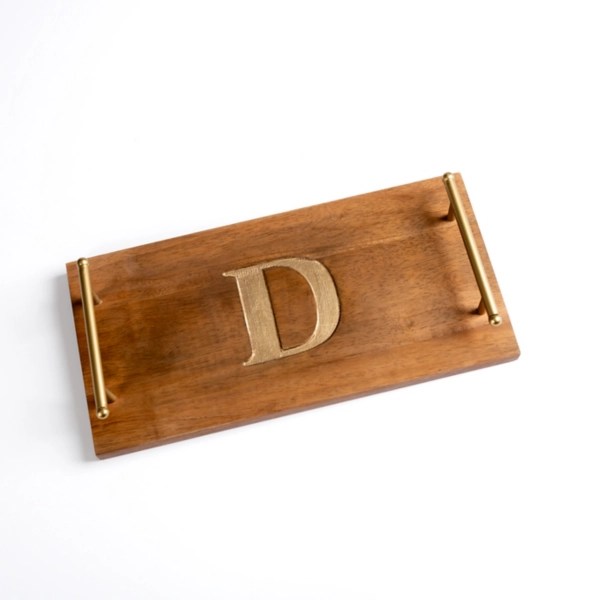 Monogram D Wood Tray with Gold Handles Kirklands Home