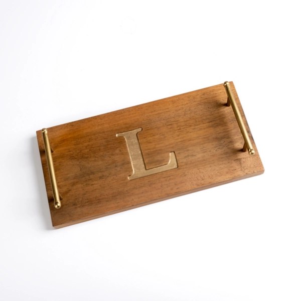 Monogram L Wood Tray with Gold Handles Kirklands Home