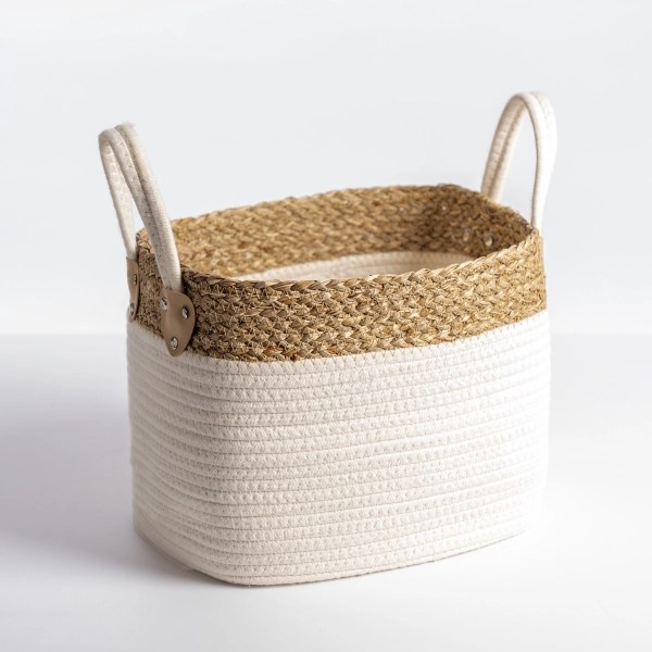 Small Natural and White Woven Basket Kirklands Home