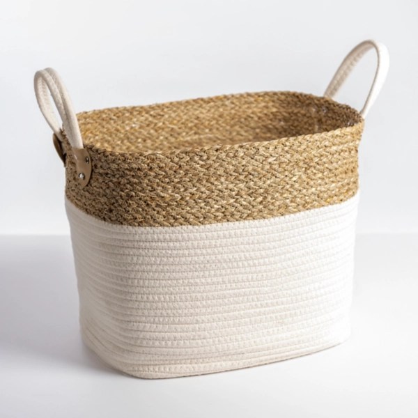 Large Natural and White Woven Basket Kirklands Home