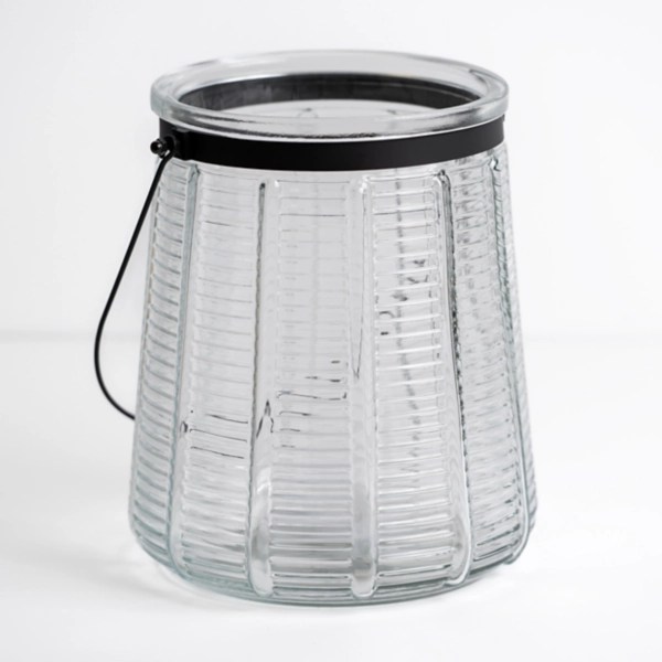 Ribbed Glass Lantern with Metal Handle, 10 in. Kirklands Home