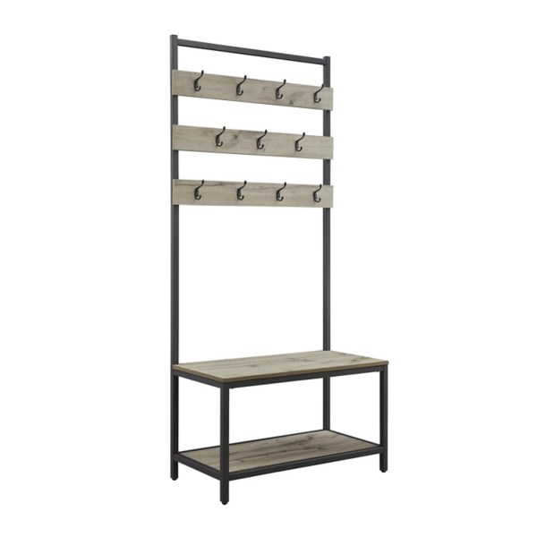 Gray and Black Wood Bench Hall Tree Kirklands Home