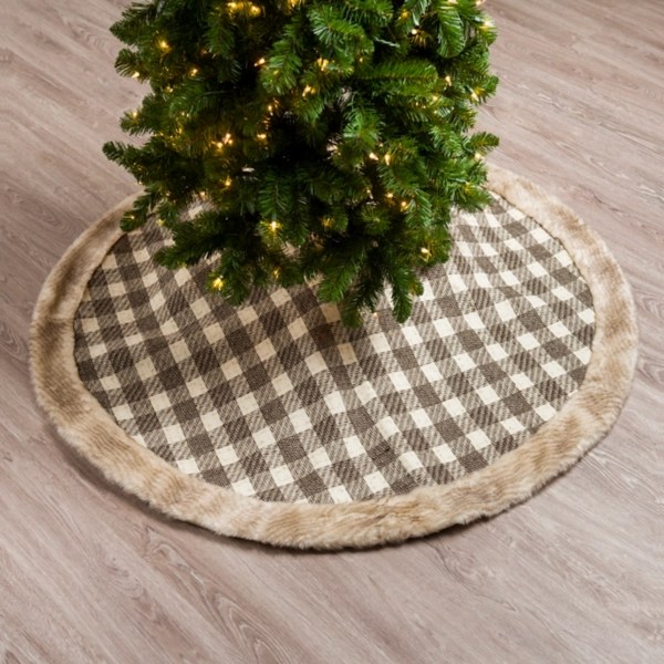 Brown Plaid Faux Fur Trim Christmas Tree Skirt Kirklands Home