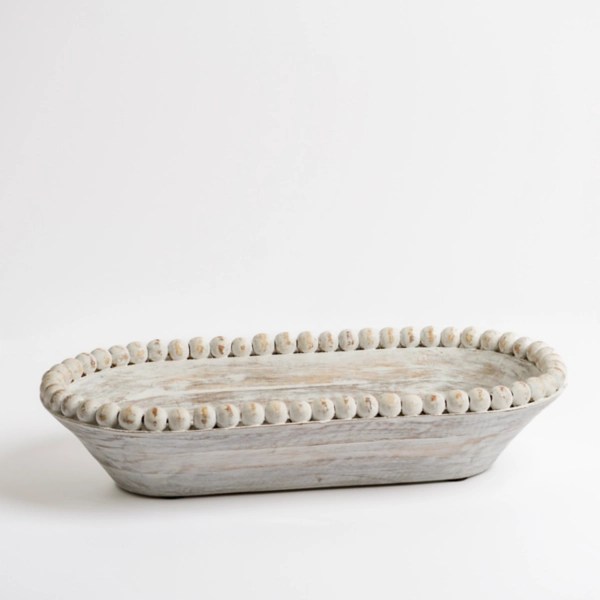 White Beaded Wood Dough Bowl Kirklands Home