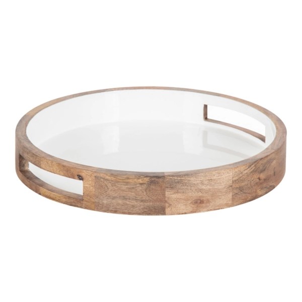 White Enameled Round Mango Wood Tray Kirklands Home