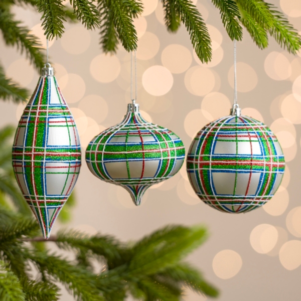 Silver Tartan Plaid Ornaments, Set of 3 Kirklands Home