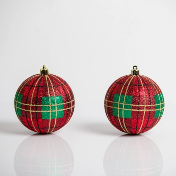 Red and Green Tartan Plaid Ornaments, Set of 2 Kirklands Home