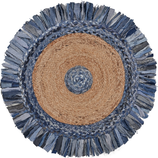 Round Braided Jute and Denim Area Rug, 3x3 Kirklands Home