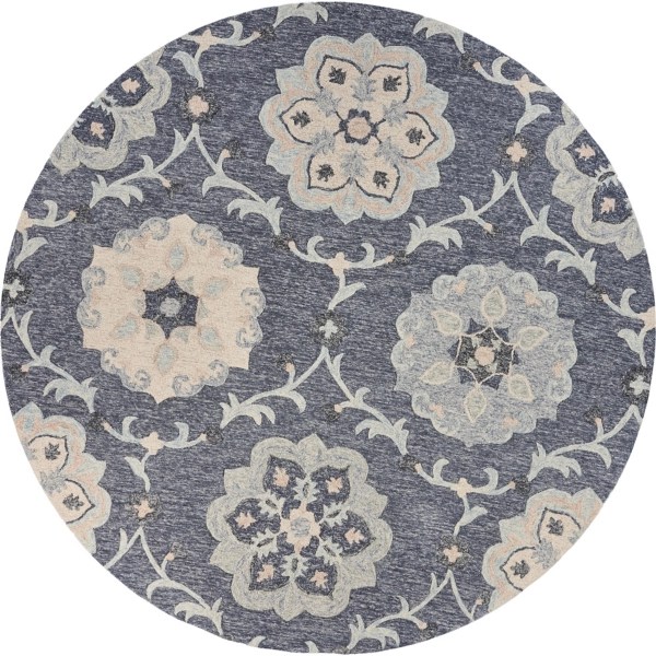 Round Blue Geometric Floral Area Rug, 4x4 Kirklands Home