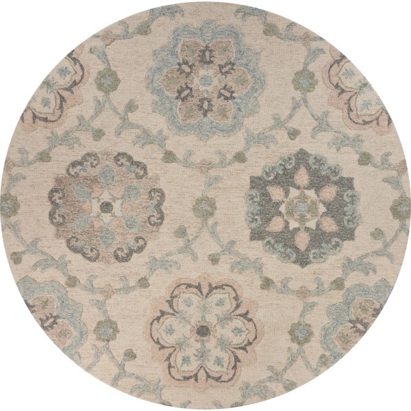 Round Cream Geometric Floral Area Rug, 4x4 Kirklands Home
