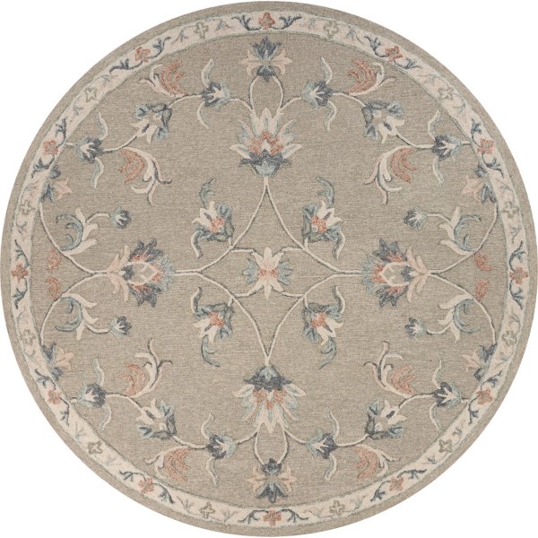 Round Gray Traditional Floral Area Rug, 4x4 Kirklands Home