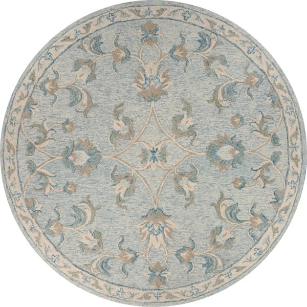 Round Blue Traditional Floral Area Rug, 4x4 Kirklands Home