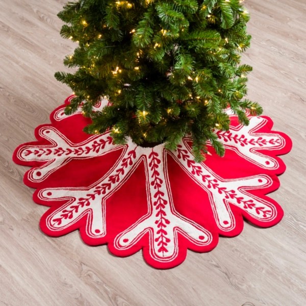 Red and White Snowflake Shaped Tree Skirt Kirklands Home