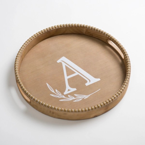 Round Monogram A Beaded Wood Tray Kirklands Home