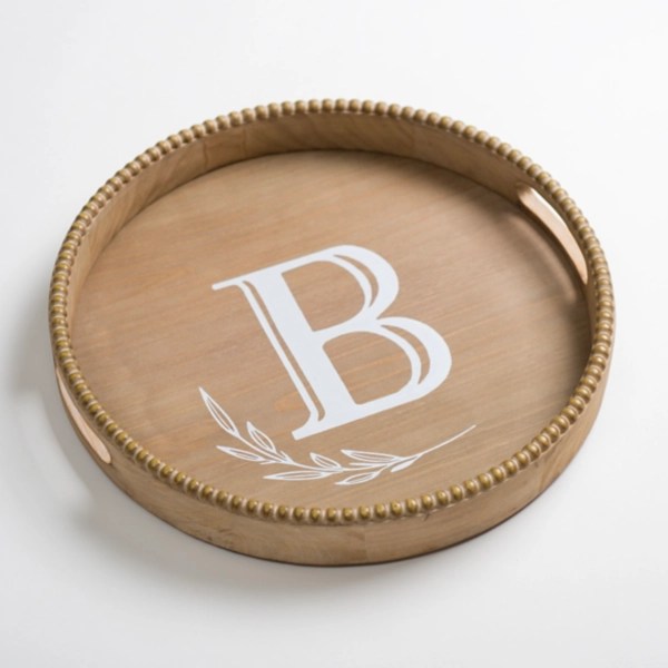 Round Monogram B Beaded Wood Tray Kirklands Home