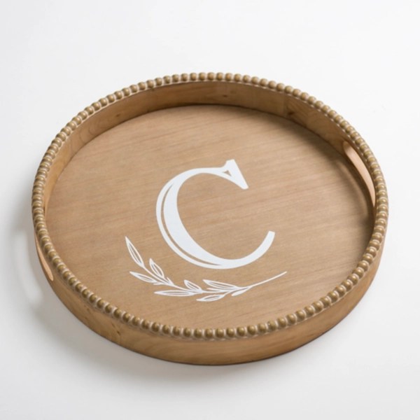 Round Monogram C Beaded Wood Tray Kirklands Home