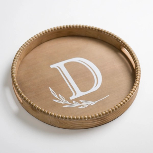 Round Monogram D Beaded Wood Tray Kirklands Home