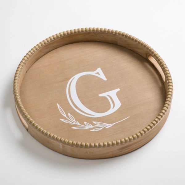 Round Monogram G Beaded Wood Tray Kirklands Home