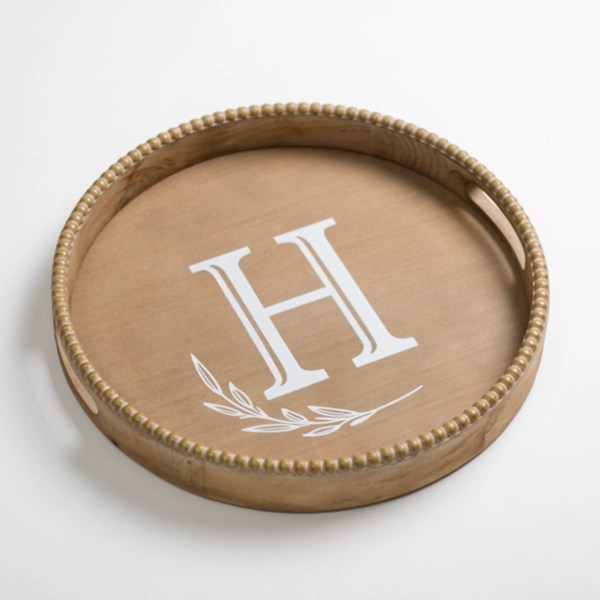 Round Monogram H Beaded Wood Tray Kirklands Home
