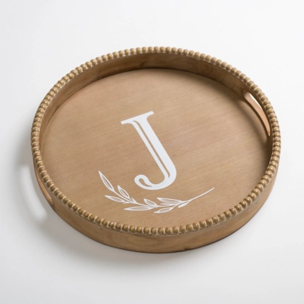 Round Monogram J Beaded Wood Tray Kirklands Home